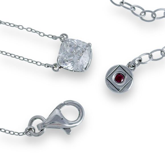 Elle "Signature" Rhodium Plated Sterling 8mm Cushion Cut Cubic Zirconia Necklace - Picture 4 of 6